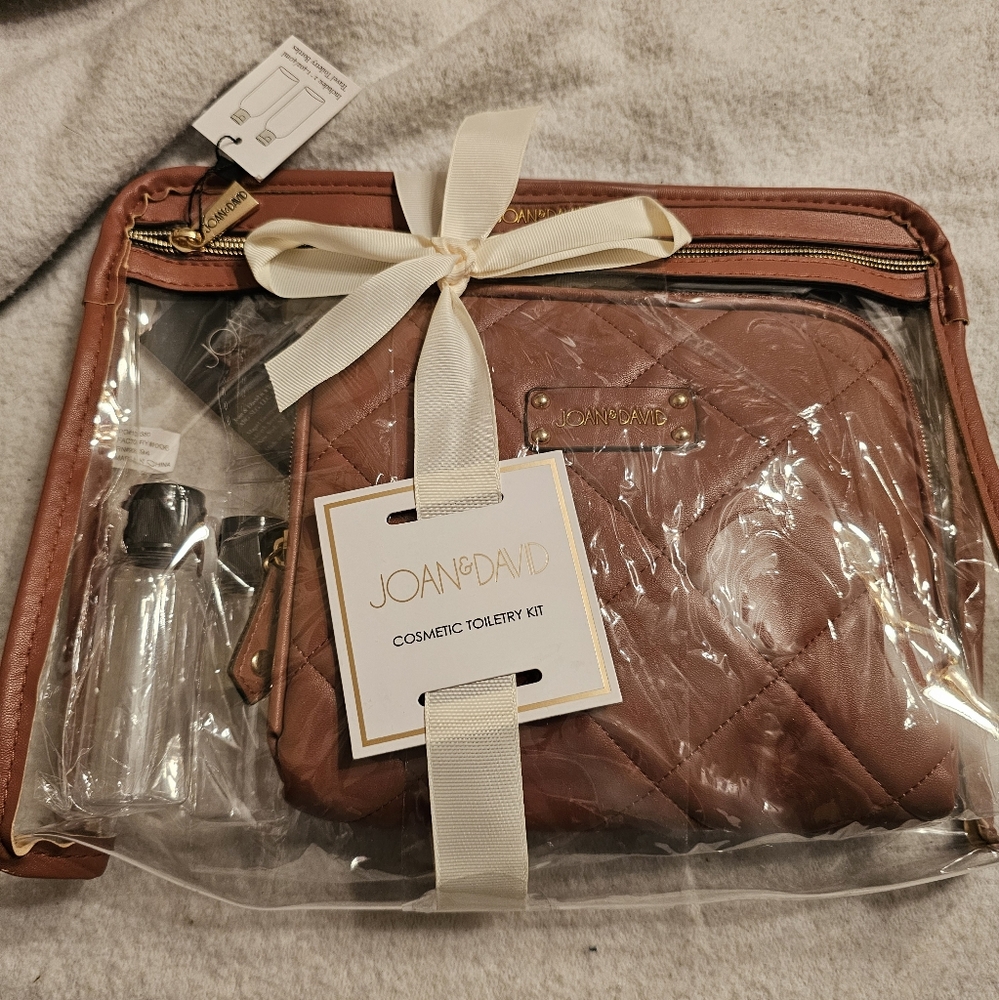 Joan & David Two Piece Clear Cosmetic Bag Set with Two Travel Bottles
